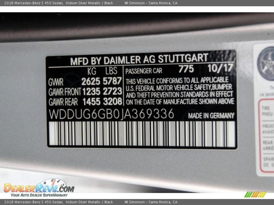 2018 Mercedes-Benz S 450 Sedan Iridium Silver Metallic / Black Photo #10