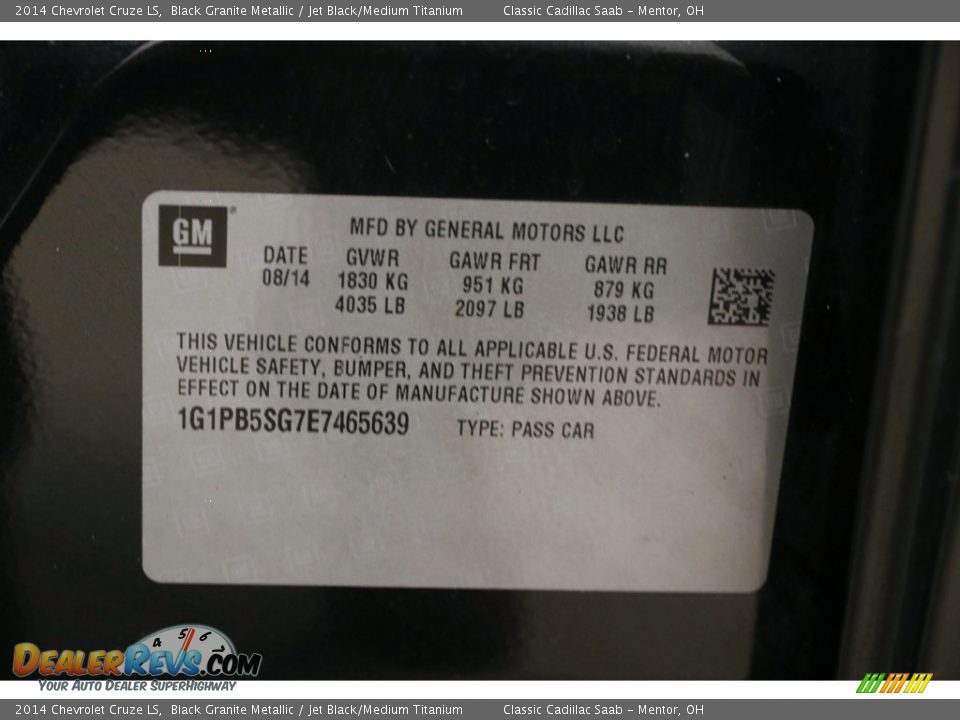 2014 Chevrolet Cruze LS Black Granite Metallic / Jet Black/Medium Titanium Photo #17