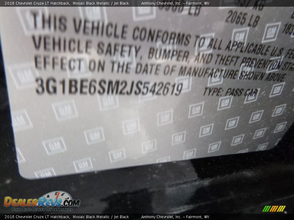 2018 Chevrolet Cruze LT Hatchback Mosaic Black Metallic / Jet Black Photo #15