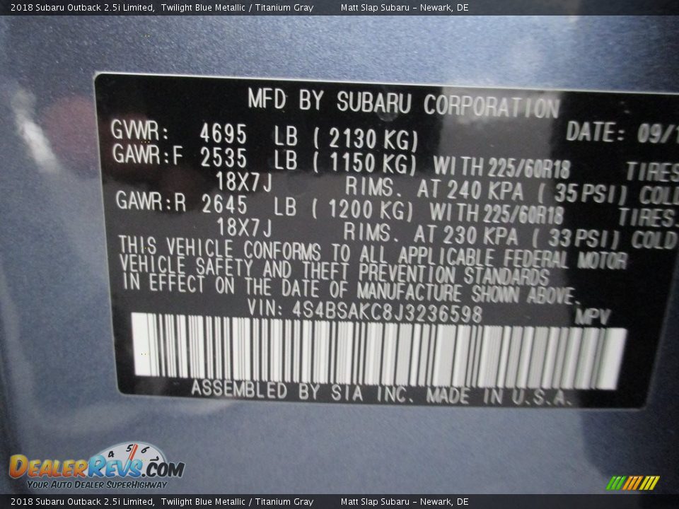 2018 Subaru Outback 2.5i Limited Twilight Blue Metallic / Titanium Gray Photo #29