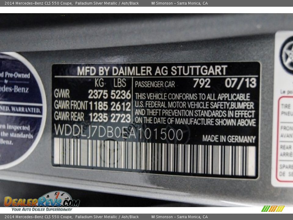 2014 Mercedes-Benz CLS 550 Coupe Palladium Silver Metallic / Ash/Black Photo #19