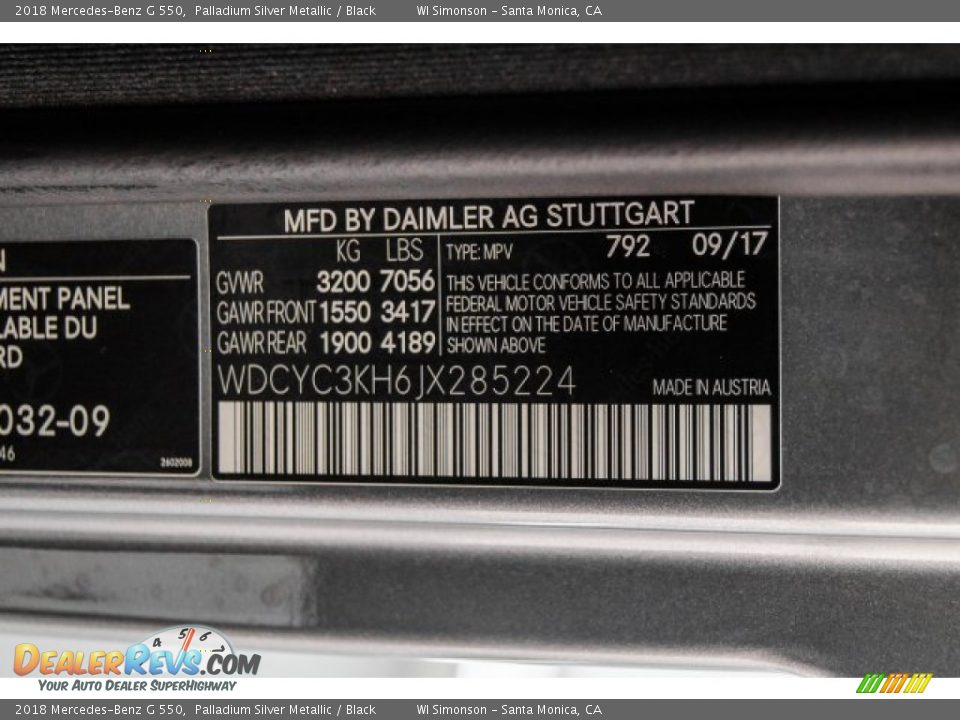 2018 Mercedes-Benz G 550 Palladium Silver Metallic / Black Photo #10