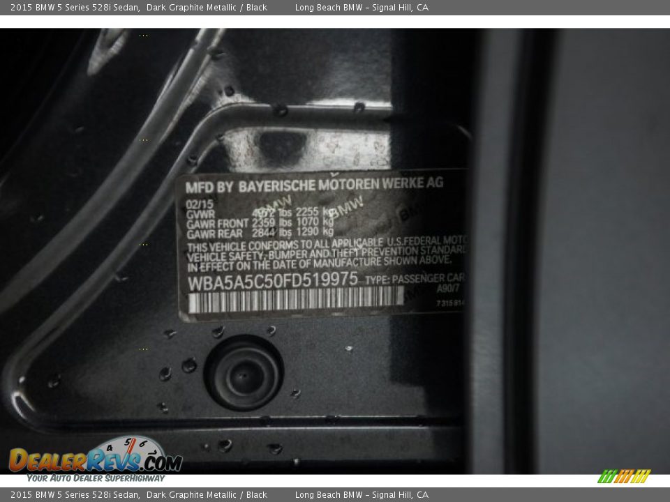 2015 BMW 5 Series 528i Sedan Dark Graphite Metallic / Black Photo #17