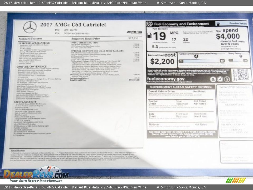 2017 Mercedes-Benz C 63 AMG Cabriolet Window Sticker Photo #18