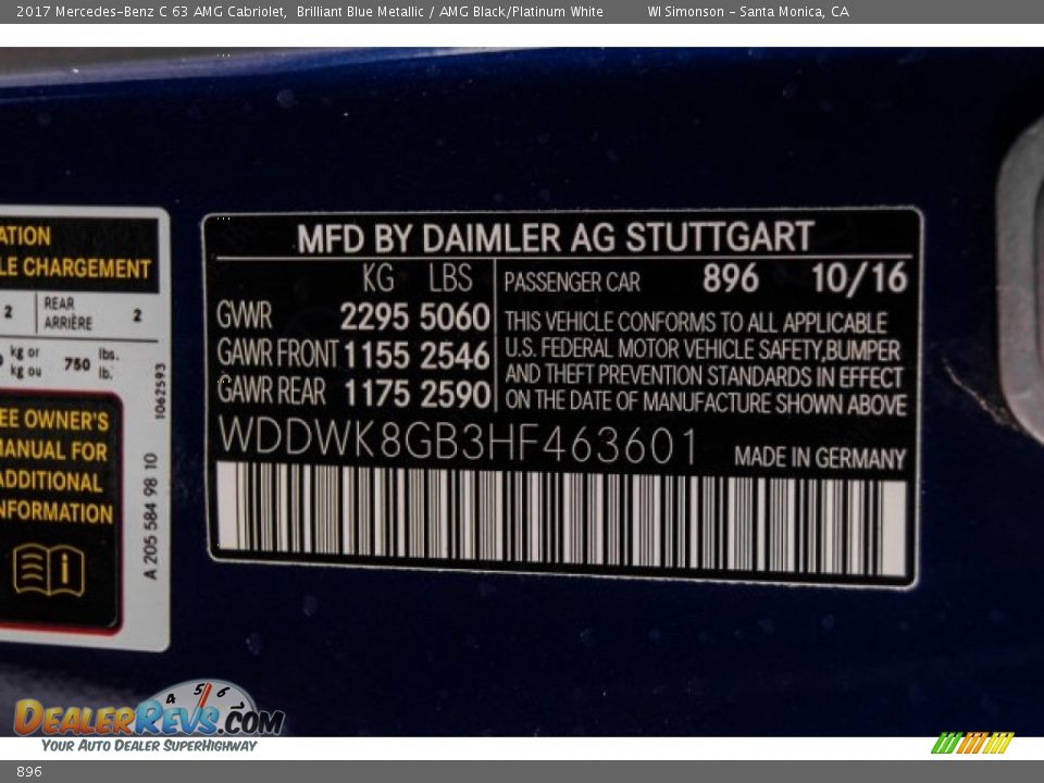 Mercedes-Benz Color Code 896 Brilliant Blue Metallic