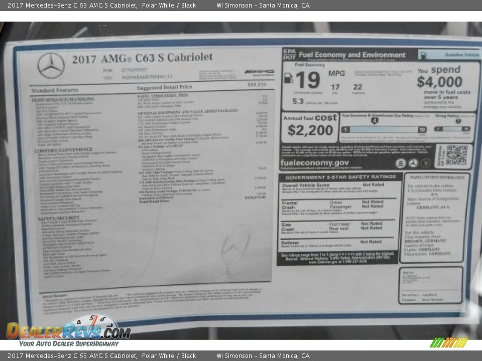 2017 Mercedes-Benz C 63 AMG S Cabriolet Window Sticker Photo #14