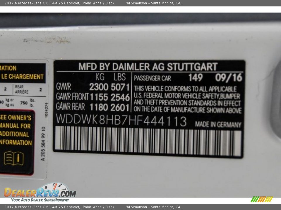 2017 Mercedes-Benz C 63 AMG S Cabriolet Polar White / Black Photo #31