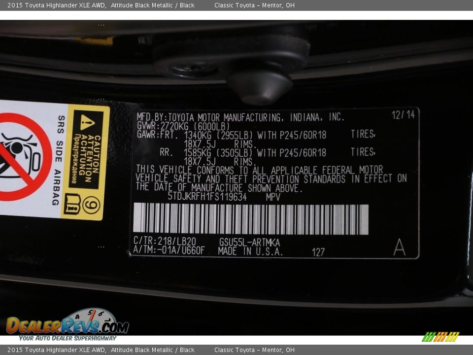 2015 Toyota Highlander XLE AWD Attitude Black Metallic / Black Photo #25