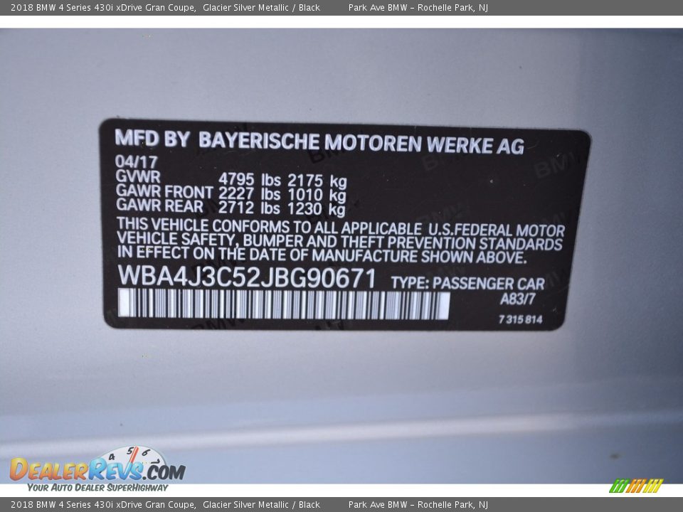 2018 BMW 4 Series 430i xDrive Gran Coupe Glacier Silver Metallic / Black Photo #34