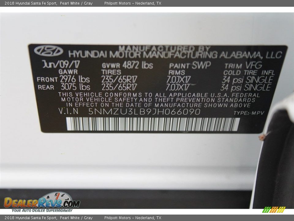 2018 Hyundai Santa Fe Sport Pearl White / Gray Photo #30