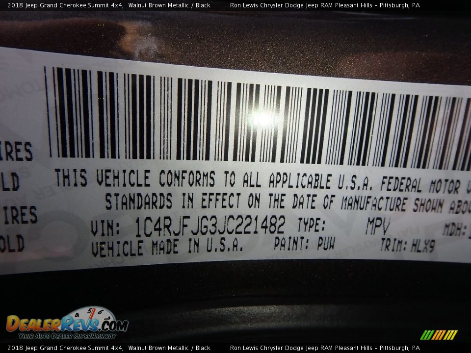 2018 Jeep Grand Cherokee Summit 4x4 Walnut Brown Metallic / Black Photo #14