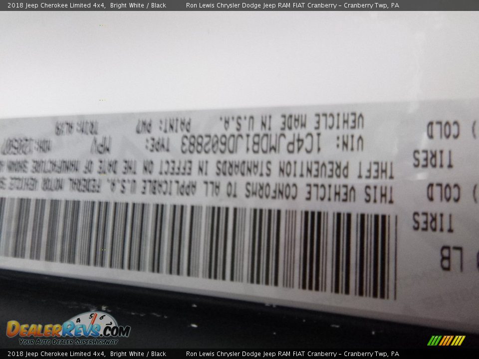 2018 Jeep Cherokee Limited 4x4 Bright White / Black Photo #15