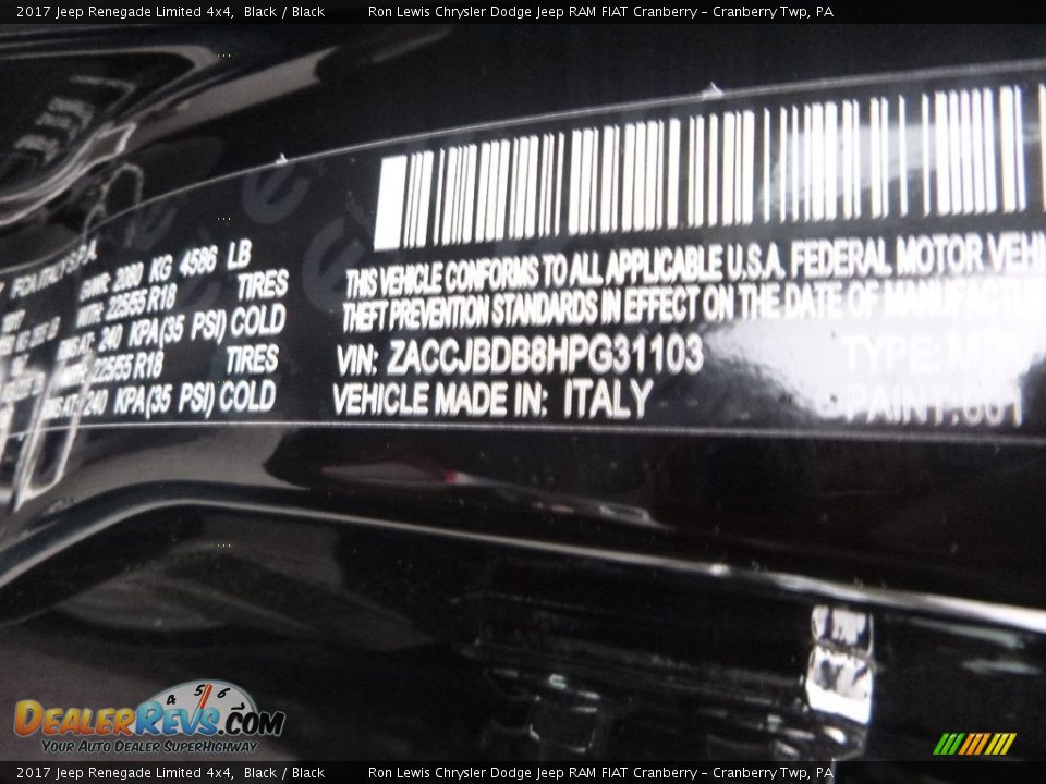 2017 Jeep Renegade Limited 4x4 Black / Black Photo #16
