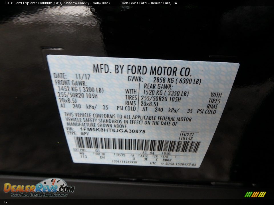 Ford Color Code G1 Shadow Black