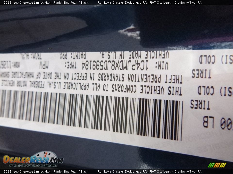 2018 Jeep Cherokee Limited 4x4 Patriot Blue Pearl / Black Photo #15