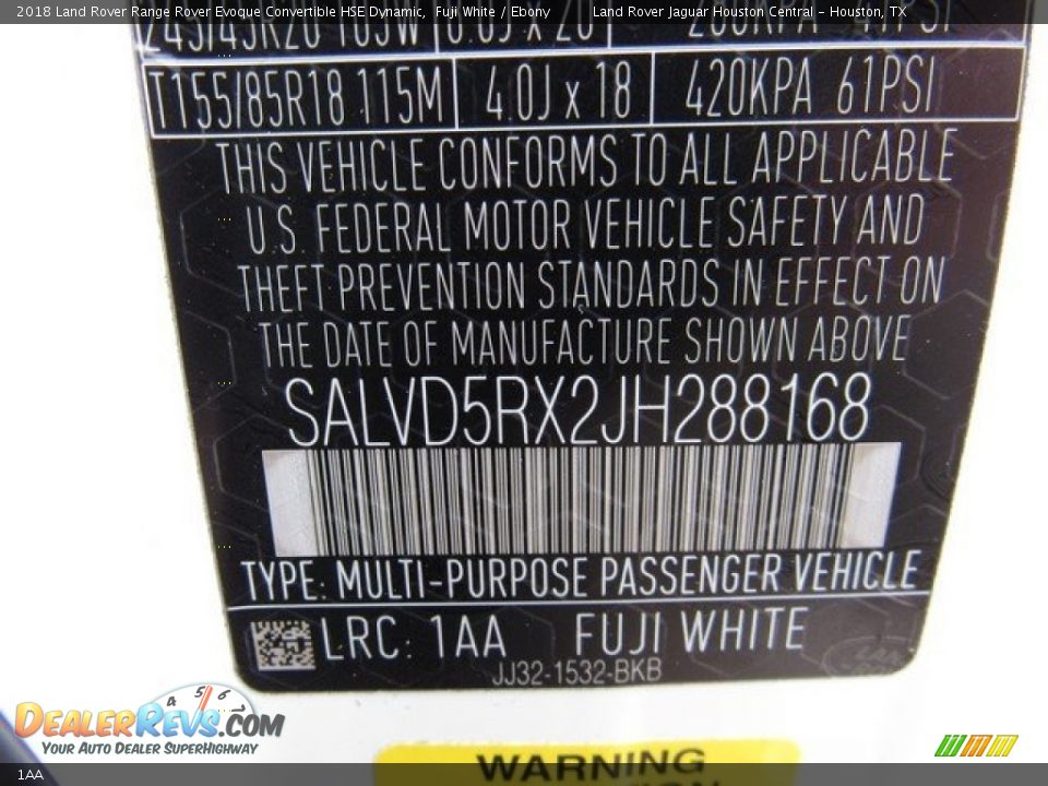 Land Rover Color Code 1AA Fuji White