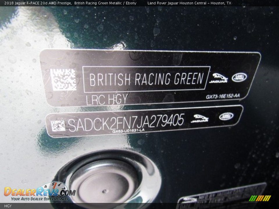 Jaguar Color Code HGY British Racing Green Metallic