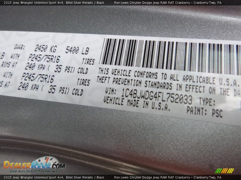 2015 Jeep Wrangler Unlimited Sport 4x4 Billet Silver Metallic / Black Photo #16