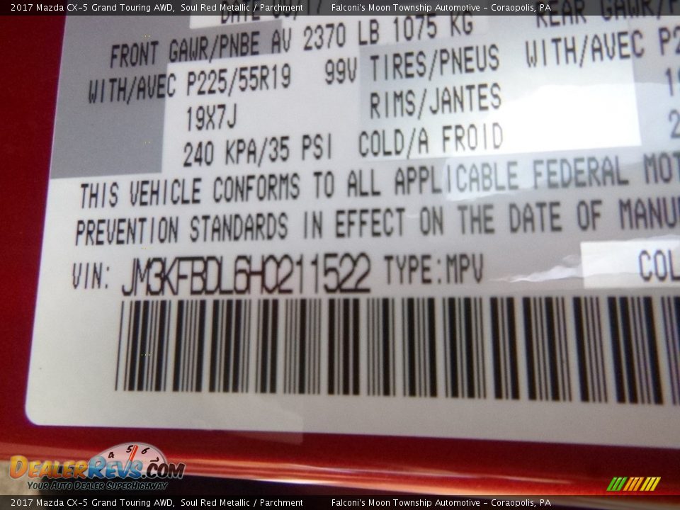 2017 Mazda CX-5 Grand Touring AWD Soul Red Metallic / Parchment Photo #12