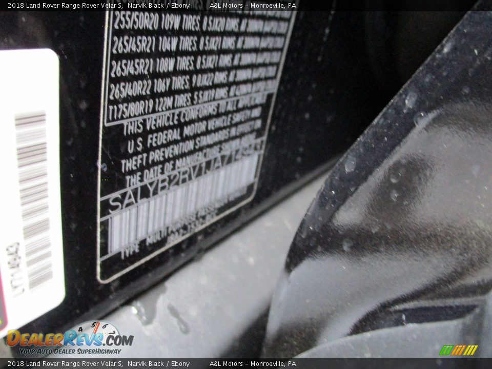 2018 Land Rover Range Rover Velar S Narvik Black / Ebony Photo #19