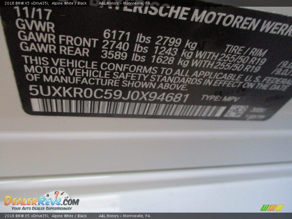 2018 BMW X5 xDrive35i Alpine White / Black Photo #19