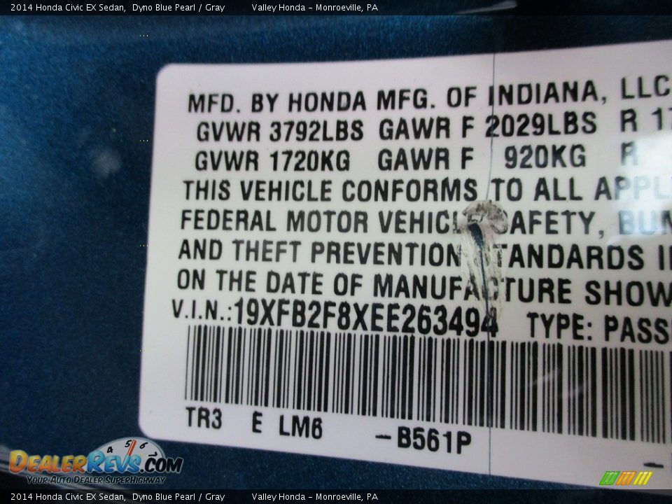 2014 Honda Civic EX Sedan Dyno Blue Pearl / Gray Photo #19