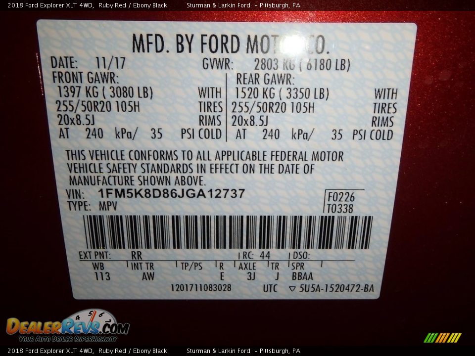 2018 Ford Explorer XLT 4WD Ruby Red / Ebony Black Photo #11