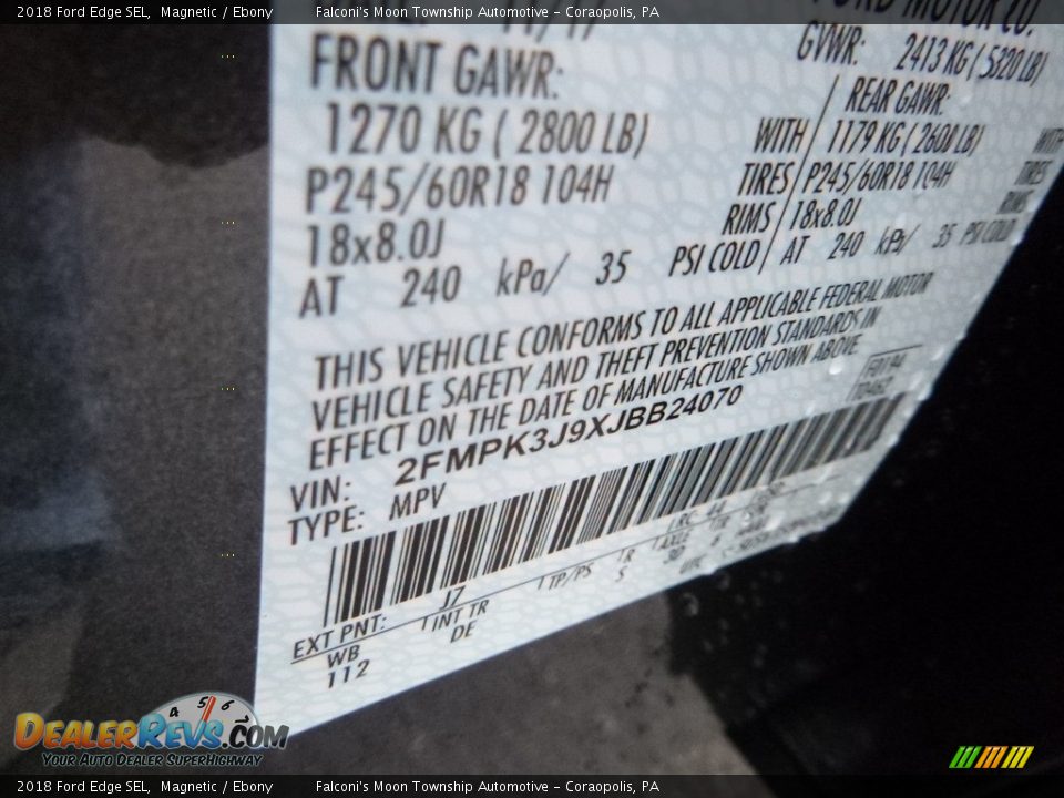 2018 Ford Edge SEL Magnetic / Ebony Photo #12