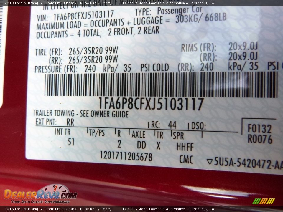 2018 Ford Mustang GT Premium Fastback Ruby Red / Ebony Photo #11