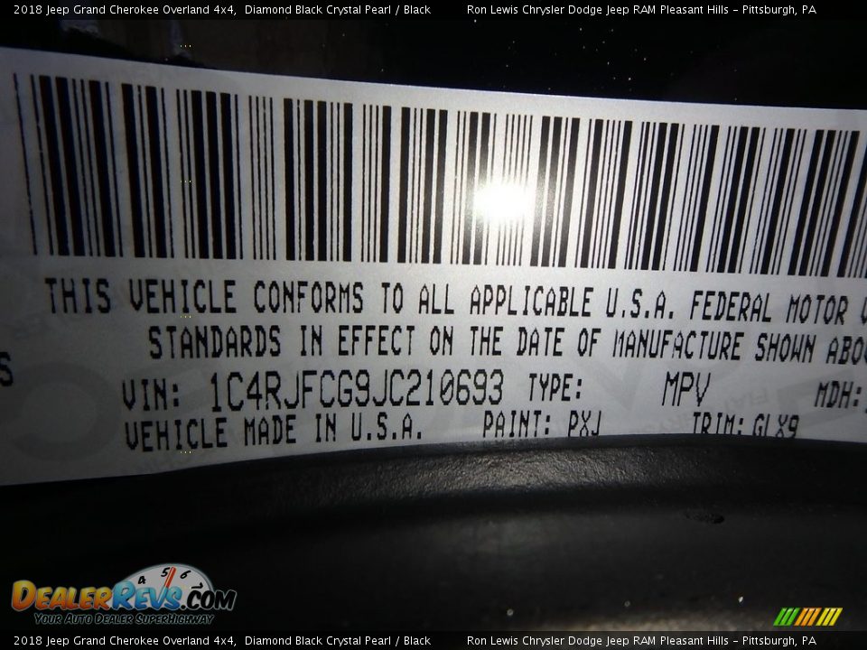 2018 Jeep Grand Cherokee Overland 4x4 Diamond Black Crystal Pearl / Black Photo #14