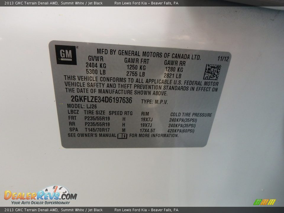 2013 GMC Terrain Denali AWD Summit White / Jet Black Photo #15