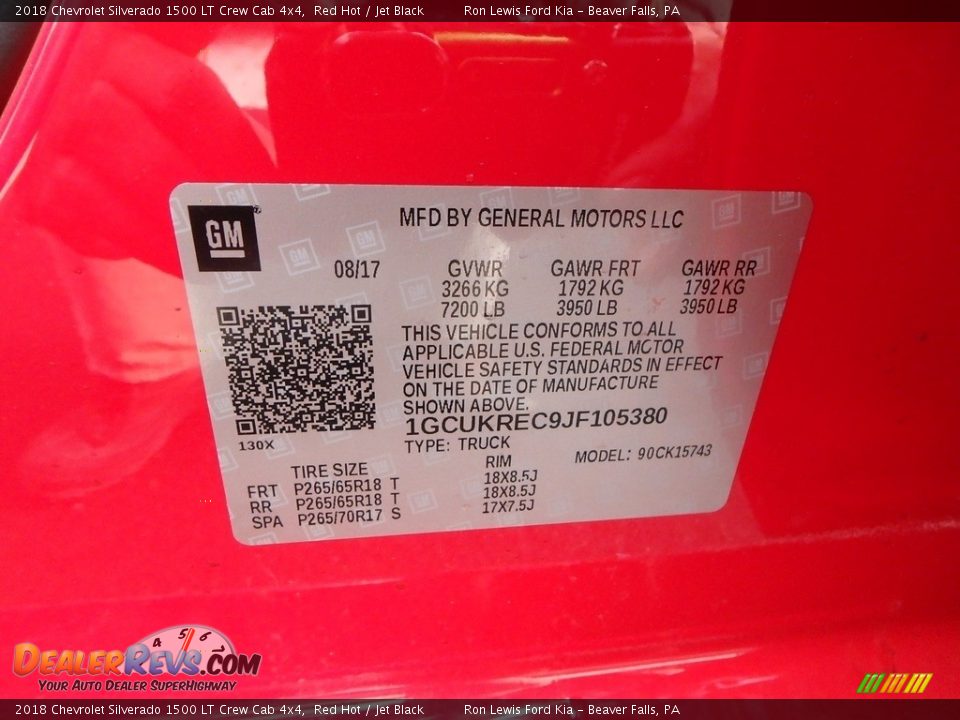 2018 Chevrolet Silverado 1500 LT Crew Cab 4x4 Red Hot / Jet Black Photo #16