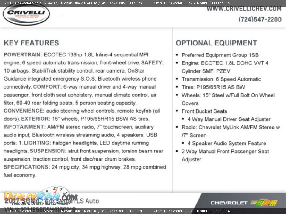 2017 Chevrolet Sonic LS Sedan Mosaic Black Metallic / Jet Black/Dark Titanium Photo #8