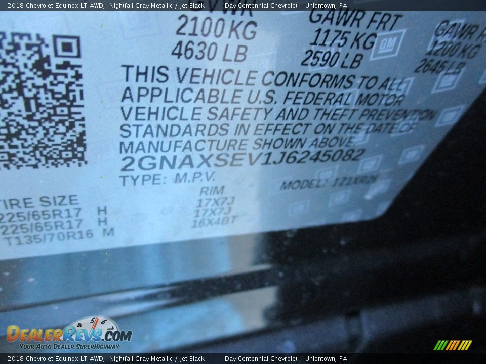 2018 Chevrolet Equinox LT AWD Nightfall Gray Metallic / Jet Black Photo #15