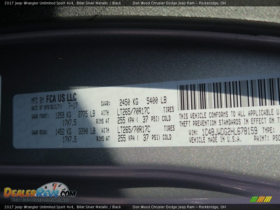 2017 Jeep Wrangler Unlimited Sport 4x4 Billet Silver Metallic / Black Photo #30