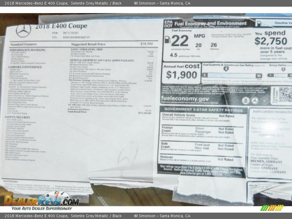 2018 Mercedes-Benz E 400 Coupe Selenite Grey Metallic / Black Photo #11