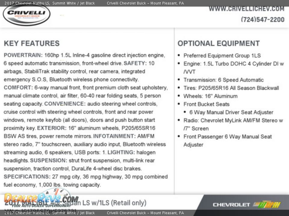 2017 Chevrolet Malibu LS Summit White / Jet Black Photo #10