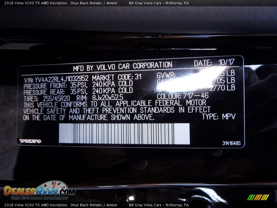 2018 Volvo XC60 T6 AWD Inscription Onyx Black Metallic / Amber Photo #11