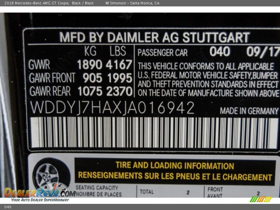 Mercedes-Benz Color Code 040 Black