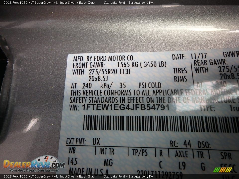 2018 Ford F150 XLT SuperCrew 4x4 Ingot Silver / Earth Gray Photo #13