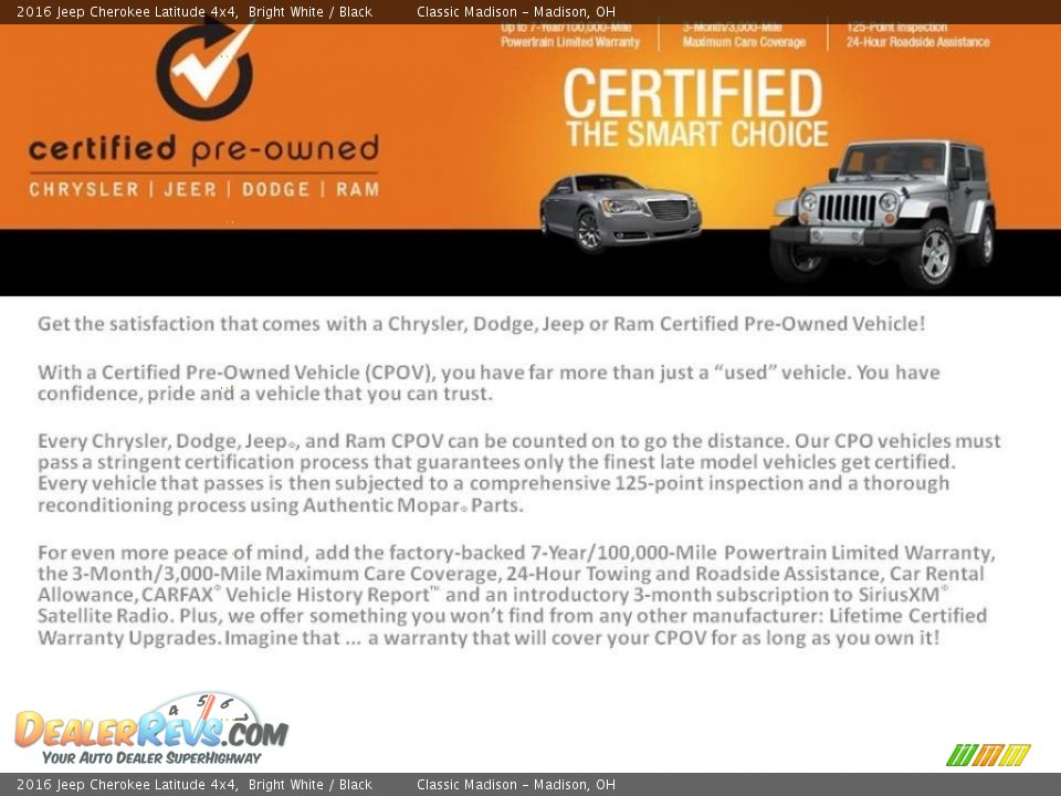 2016 Jeep Cherokee Latitude 4x4 Bright White / Black Photo #23