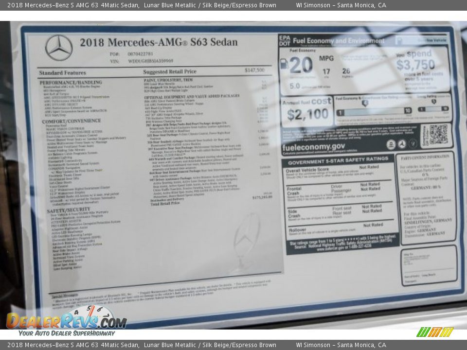 2018 Mercedes-Benz S AMG 63 4Matic Sedan Lunar Blue Metallic / Silk Beige/Espresso Brown Photo #13