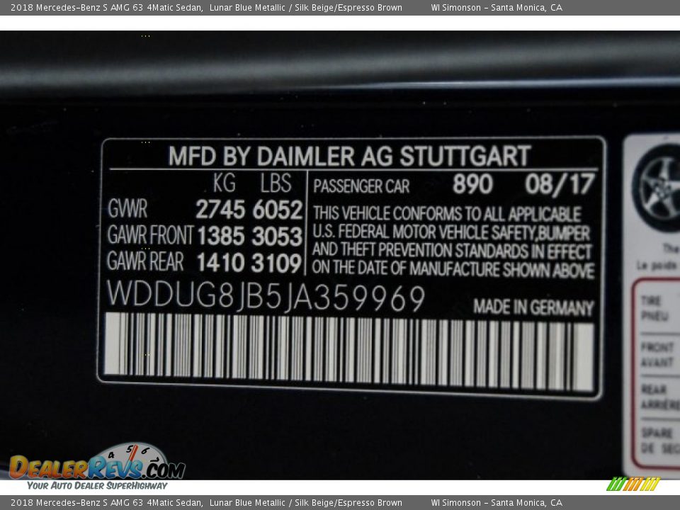 2018 Mercedes-Benz S AMG 63 4Matic Sedan Lunar Blue Metallic / Silk Beige/Espresso Brown Photo #20