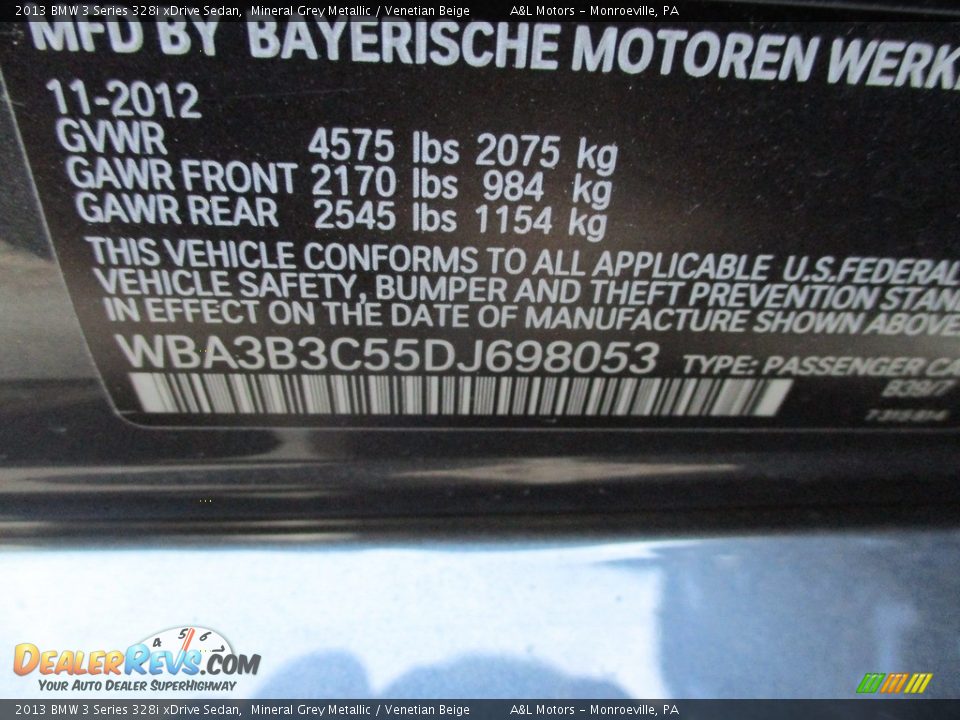 2013 BMW 3 Series 328i xDrive Sedan Mineral Grey Metallic / Venetian Beige Photo #20