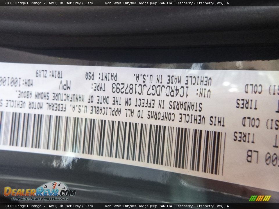2018 Dodge Durango GT AWD Bruiser Gray / Black Photo #12