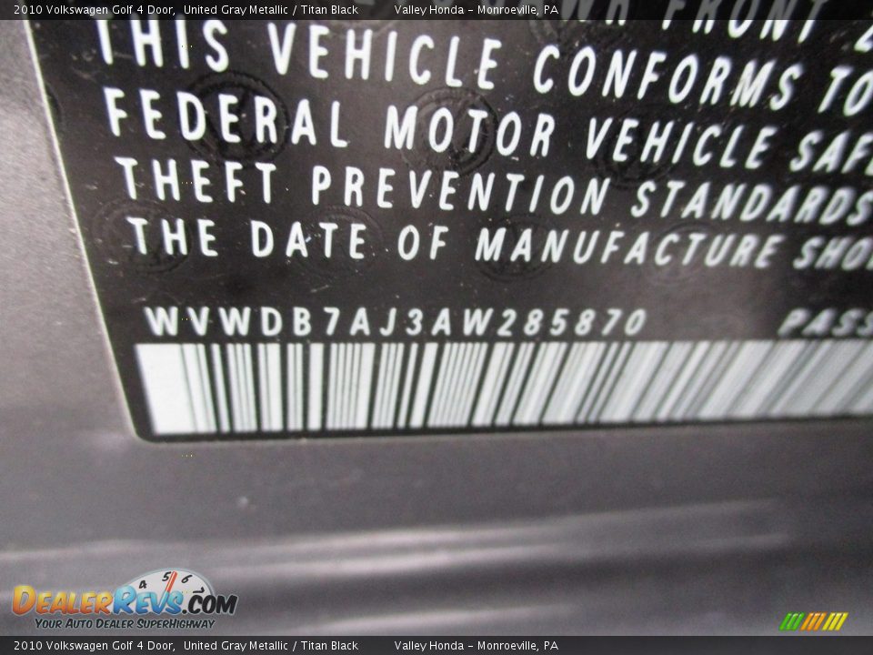 2010 Volkswagen Golf 4 Door United Gray Metallic / Titan Black Photo #19