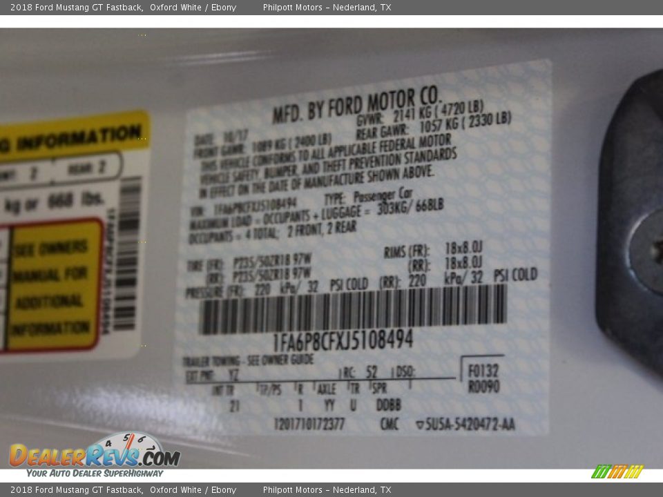 2018 Ford Mustang GT Fastback Oxford White / Ebony Photo #31