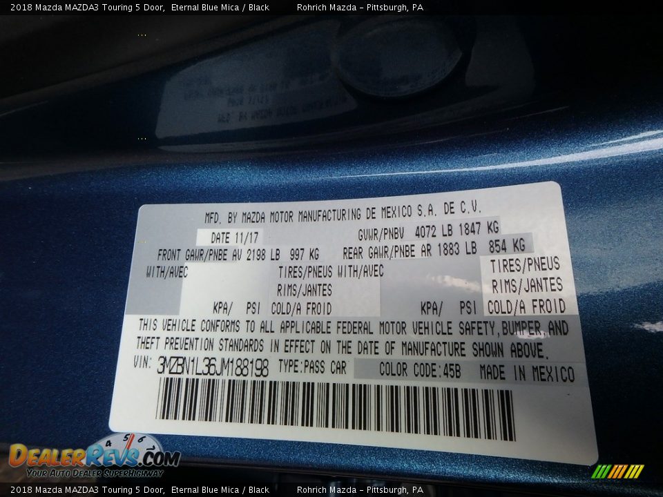 2018 Mazda MAZDA3 Touring 5 Door Eternal Blue Mica / Black Photo #11