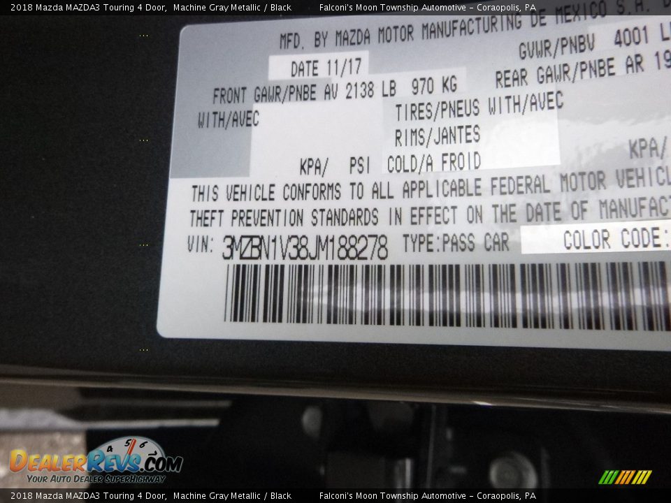 2018 Mazda MAZDA3 Touring 4 Door Machine Gray Metallic / Black Photo #11