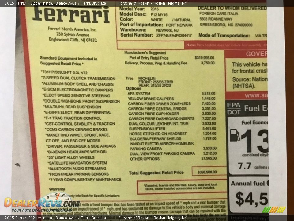 2015 Ferrari F12berlinetta  Window Sticker Photo #27